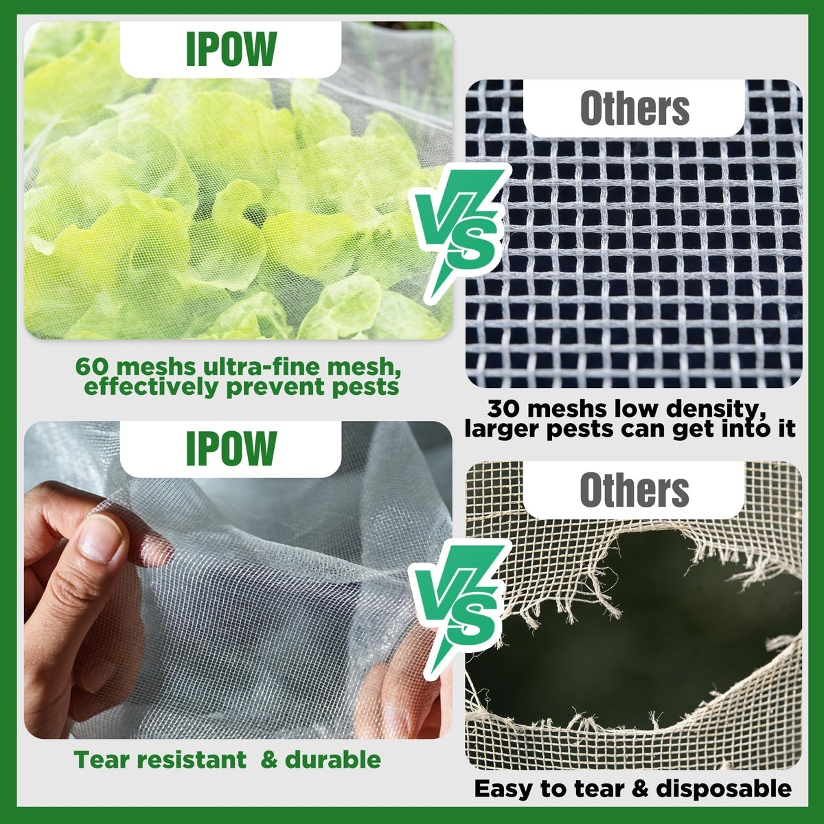 IPOW tear-resistant PE material withstands weather while staying lightweight for handling.
