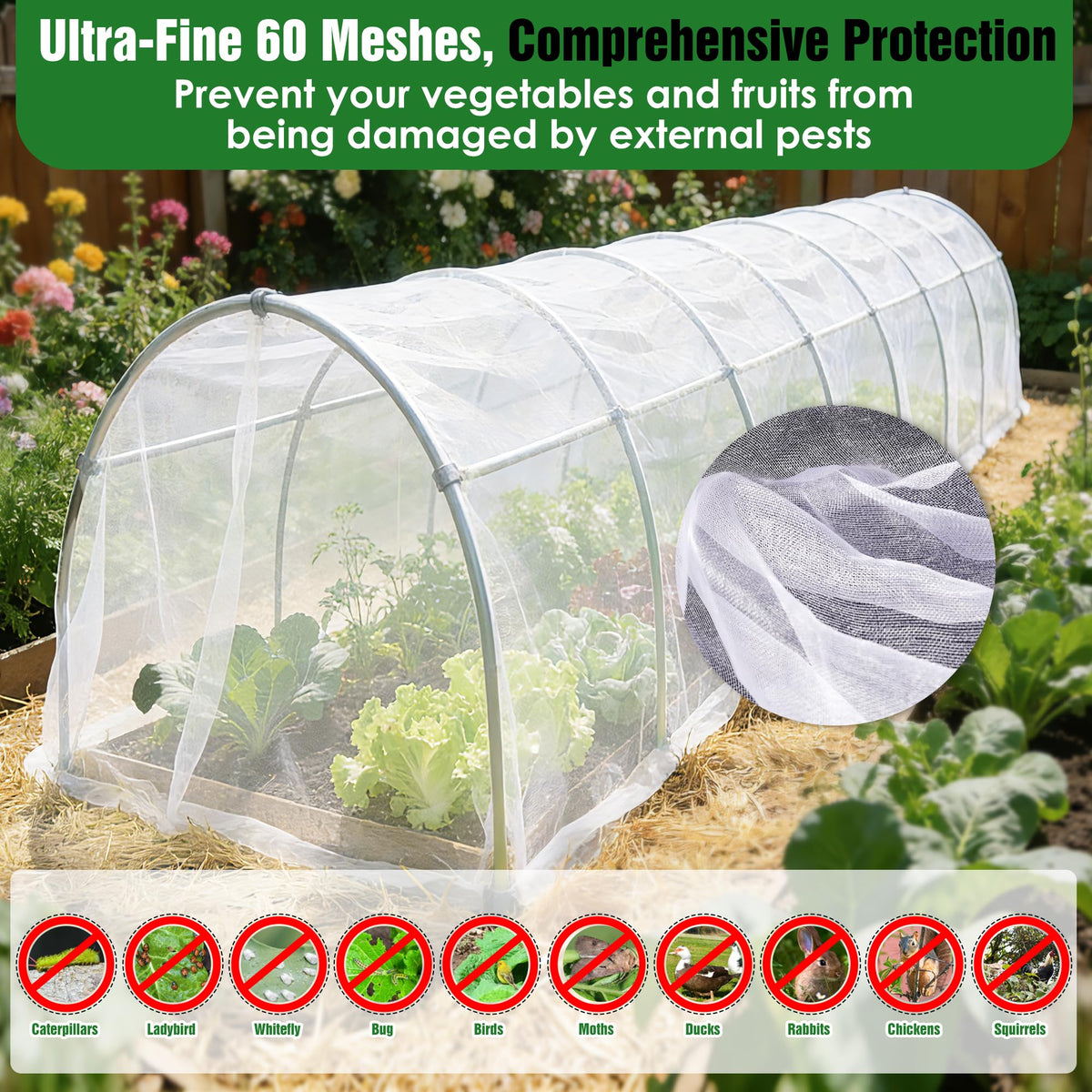 IPOW ultra-fine mesh close-up shows tiny openings for selective pest entry prevention.