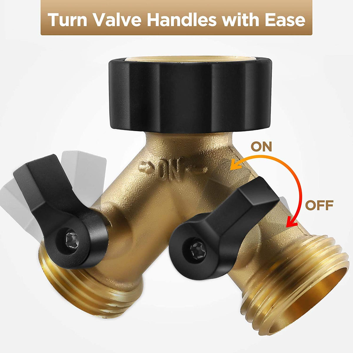 IPOW two-outlets hose splitter enabling simultaneous watering.