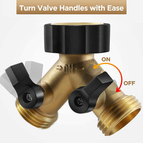 IPOW two-outlets hose splitter enabling simultaneous watering.