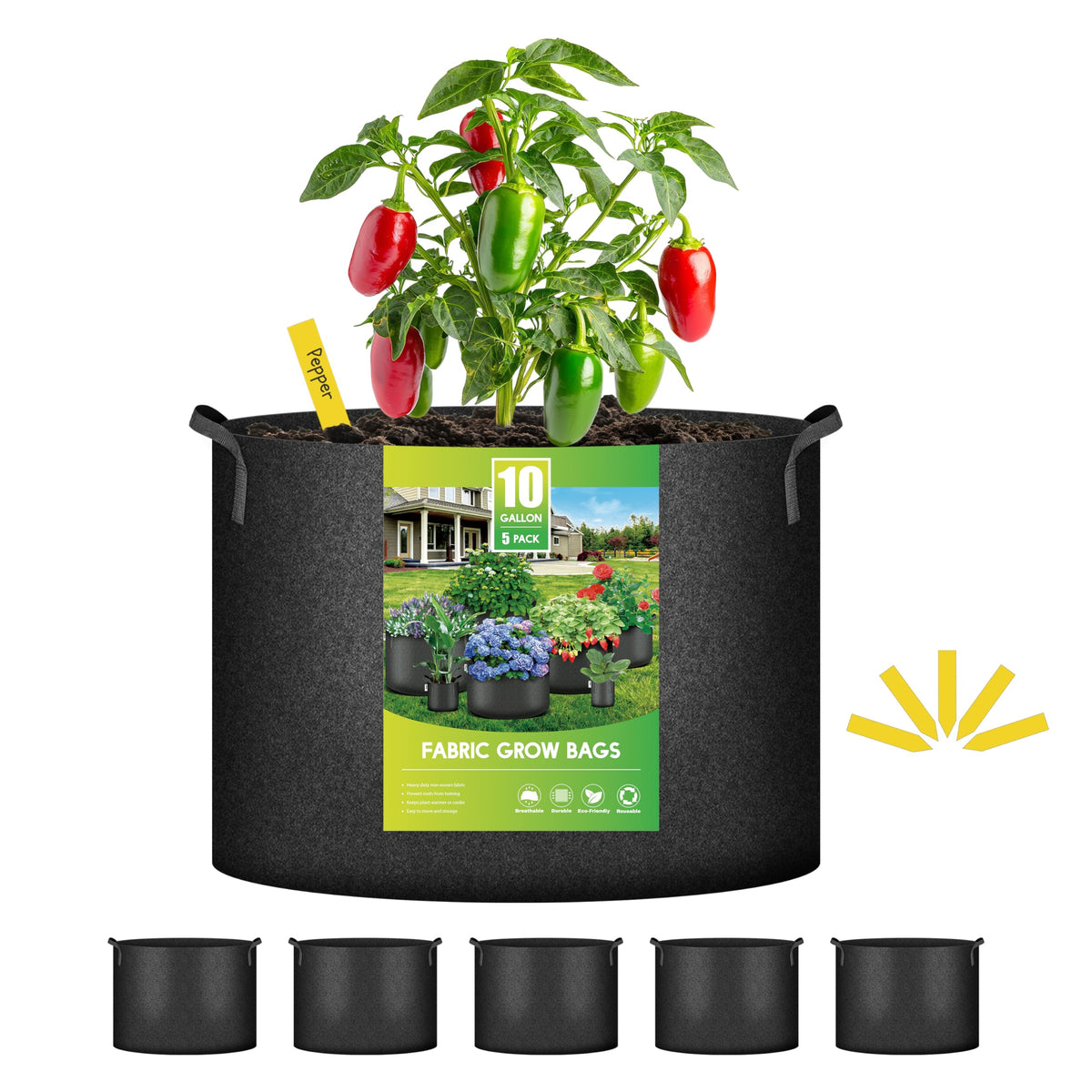 iPower 10-gallon grow bag with flat base for stable filling and easy garden setup.