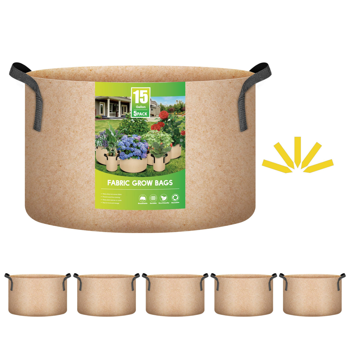 iPower 15 gallon grow bag with strap handles for easy lifting and relocation