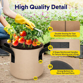 iPower grow bag with strap handles is easy to move when filled.