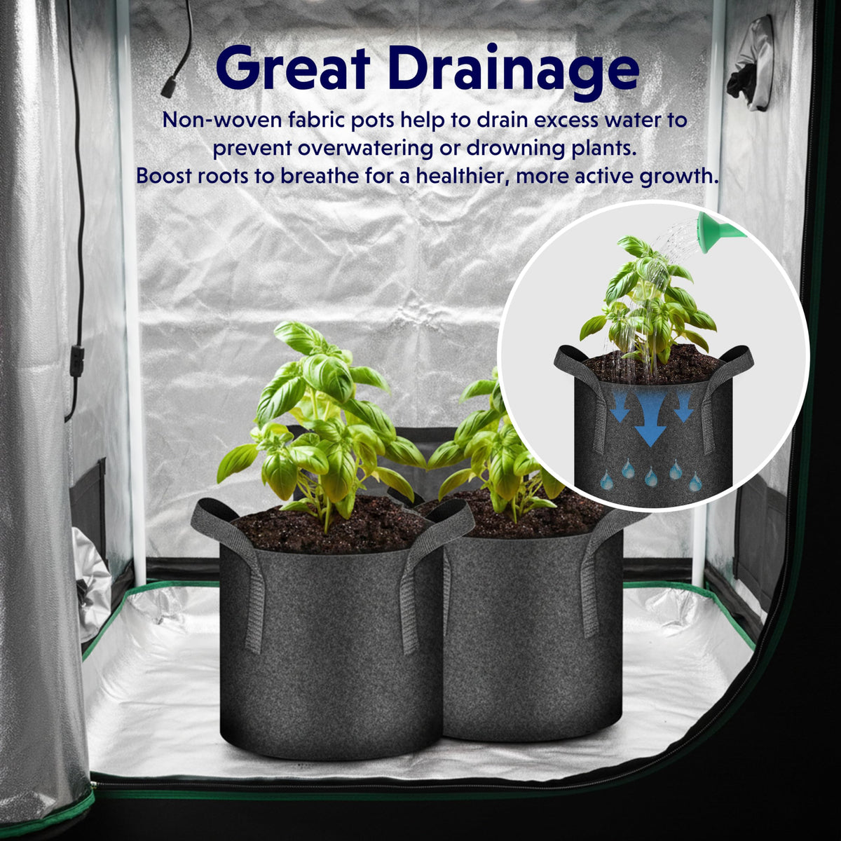 iPower drainage and aeration prevent overwatering while keeping roots breathing.