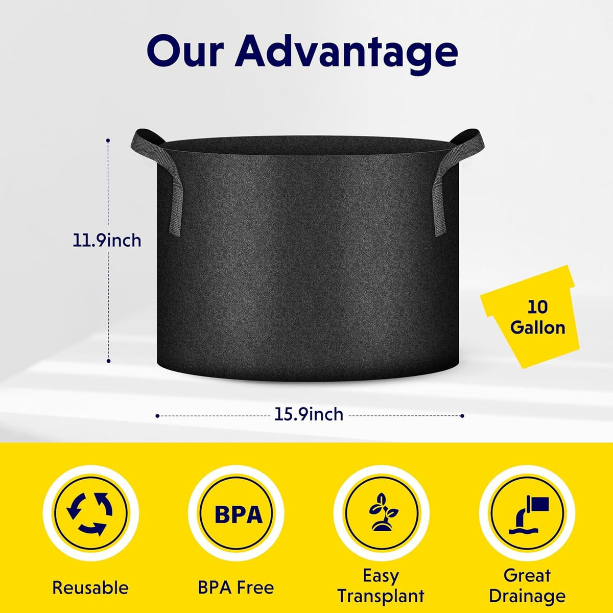 iPower 10-gallon grow bags simplify transplant thanks to sturdy handles.