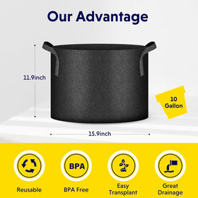 iPower 10-gallon grow bags simplify transplant thanks to sturdy handles.