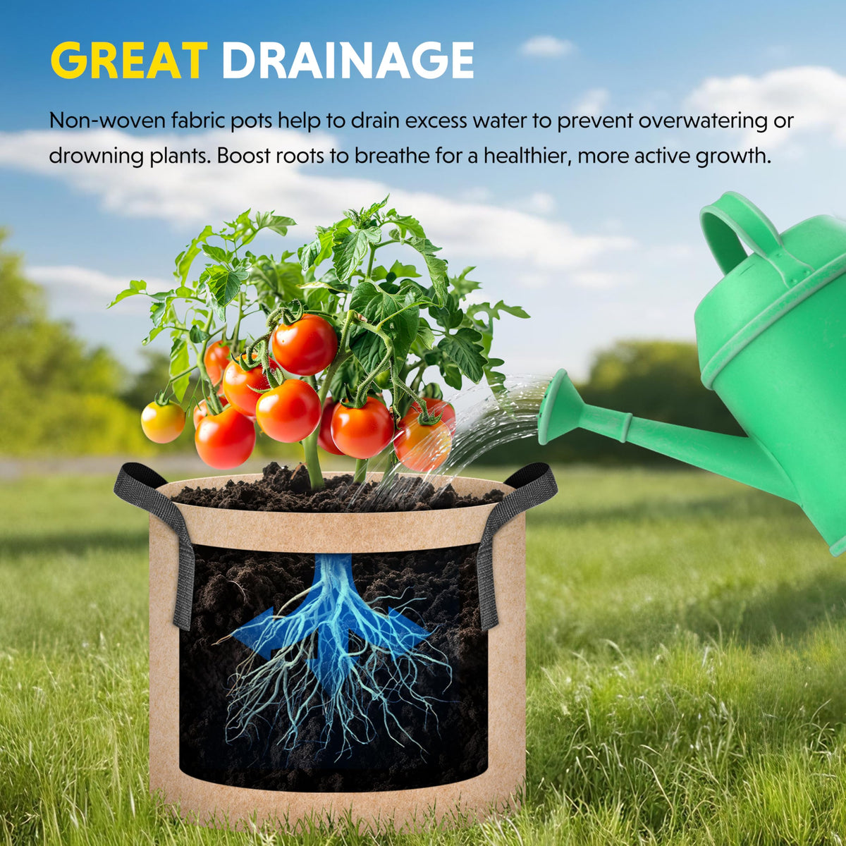 iPower grow bag demonstrates drainage-friendly design to reduce overwatering