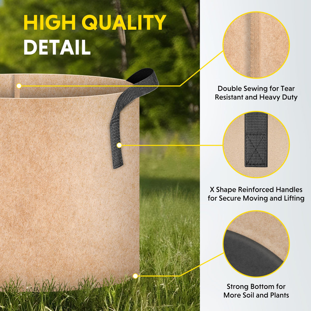 iPower heavy-duty plant pots with double-stitched handles support safe movement