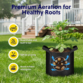 iPower thickened 300g nonwoven fabric close-up showing durable, reusable garden pots.