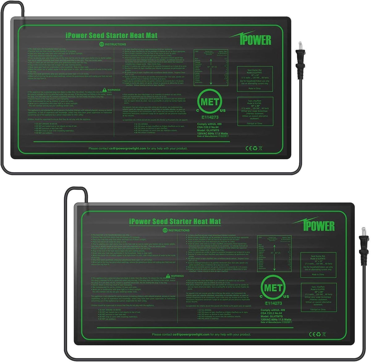 IPower seedling heat mat 10x20 front view with rugged waterproof surface.