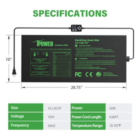 Uniform heating film on iPower mat delivers even warmth across seed tray