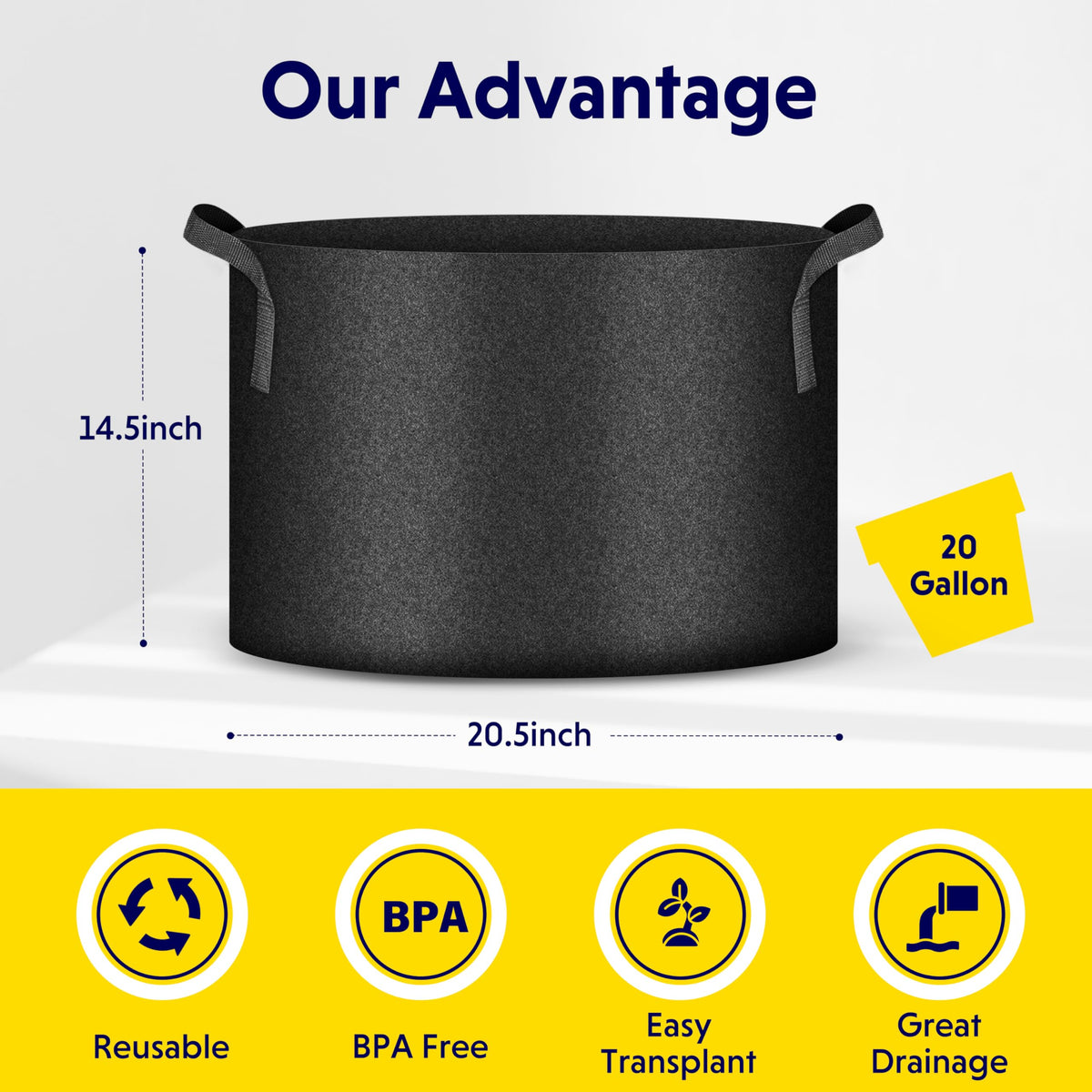 IPower thickened nonwoven fabric pot promotes air pruning for root health.