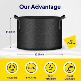 IPower thickened nonwoven fabric pot promotes air pruning for root health.