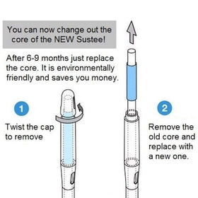 IPPINKA Sustee Aquameter core refill being inserted with blue indicator visible.