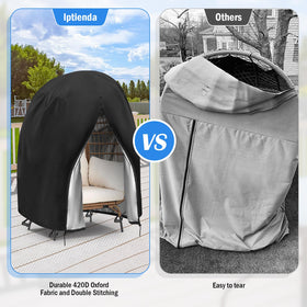 Iptienda double egg chair cover close-up stitching shows durable seams for tough outdoor conditions