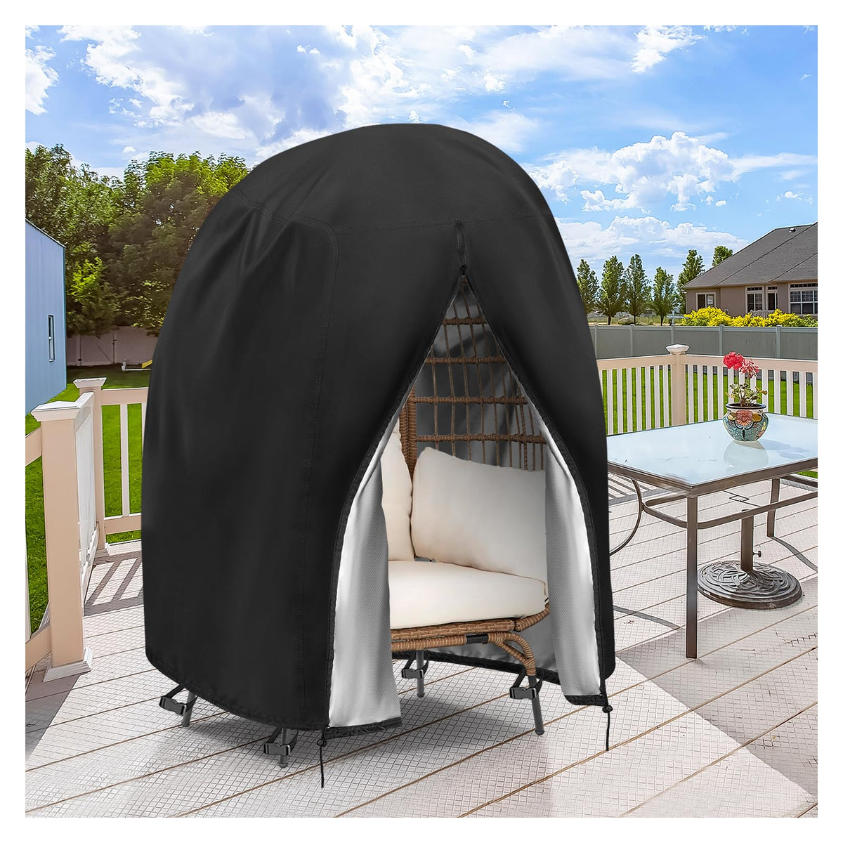Iptienda outdoor egg chair cover front view protects against rain and sun for outdoor chairs