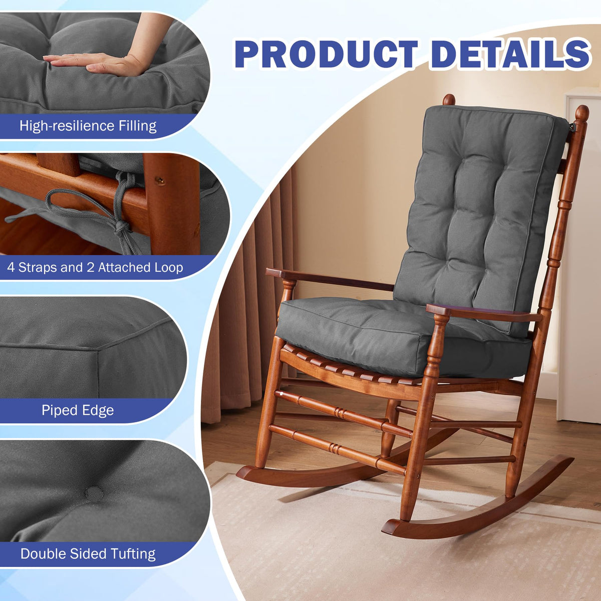 IPYNBAP cushions with attached ties stay securely on furniture