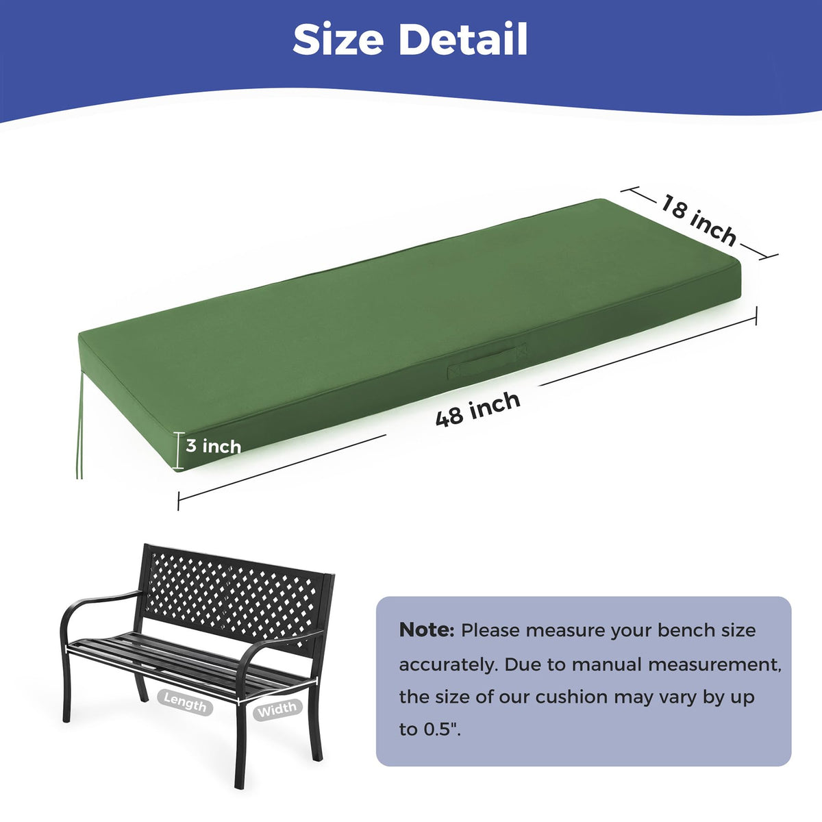 IPYNBAP bench cushion with convenient carry handle for easy moving