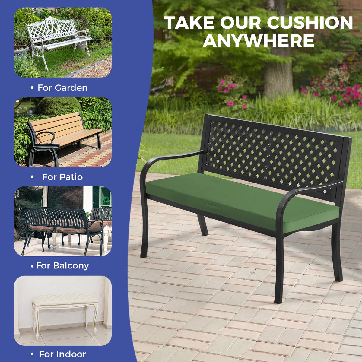IPYNBAP Army Green bench cushion ready for easy cleaning and maintenance