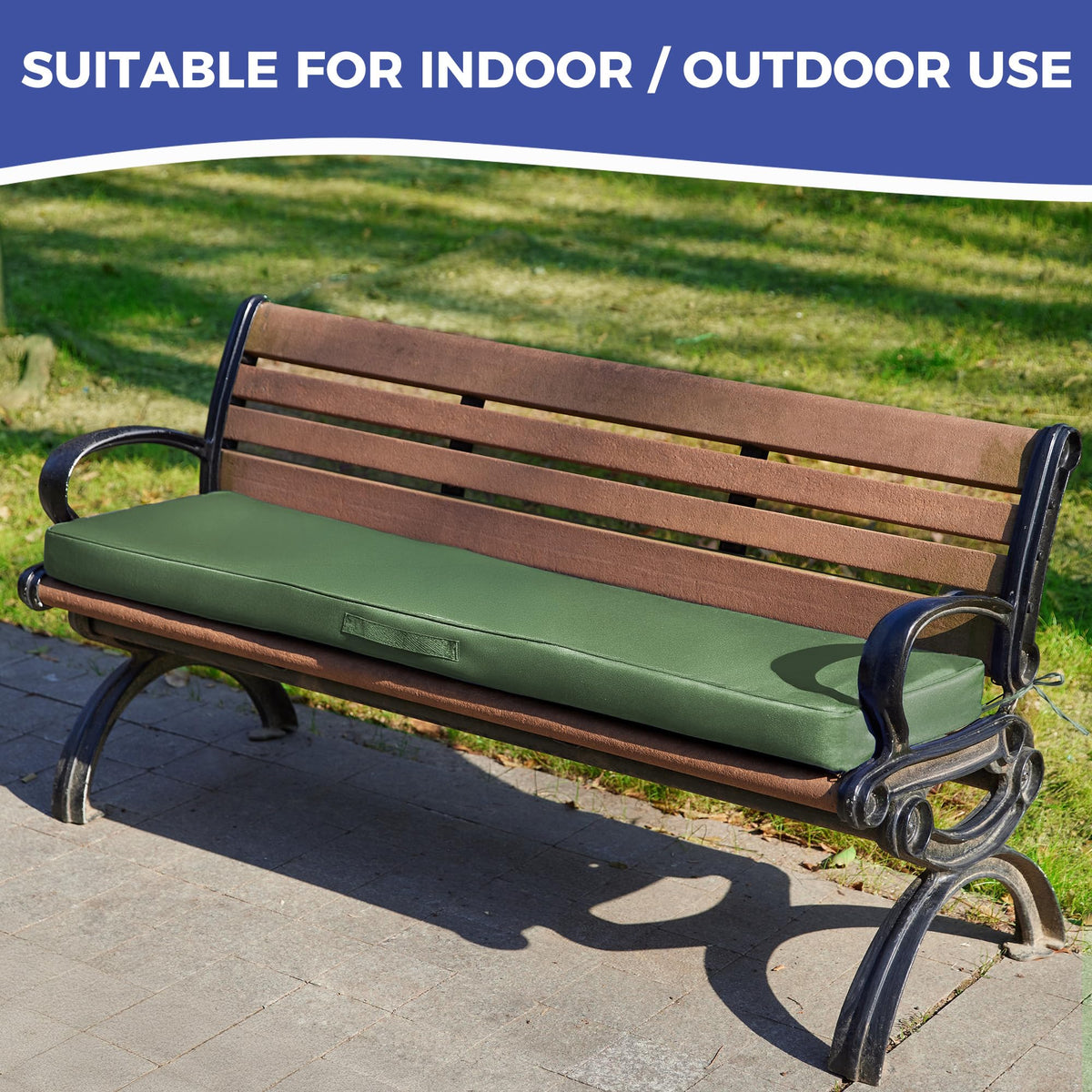 IPYNBAP fade-resistant Army Green bench cushion in sunny garden