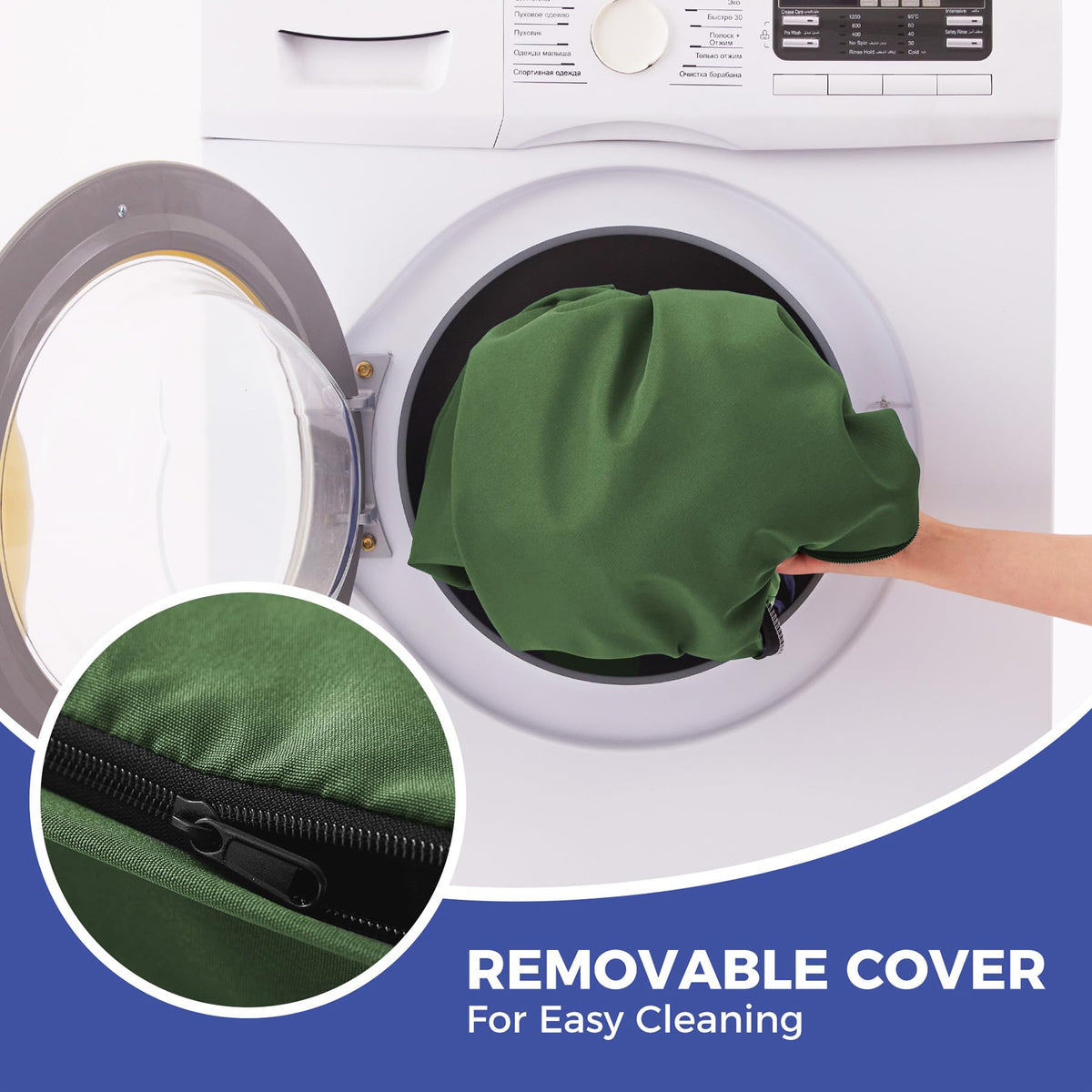 IPYNBAP removable cover on Army Green cushion for quick cleaning