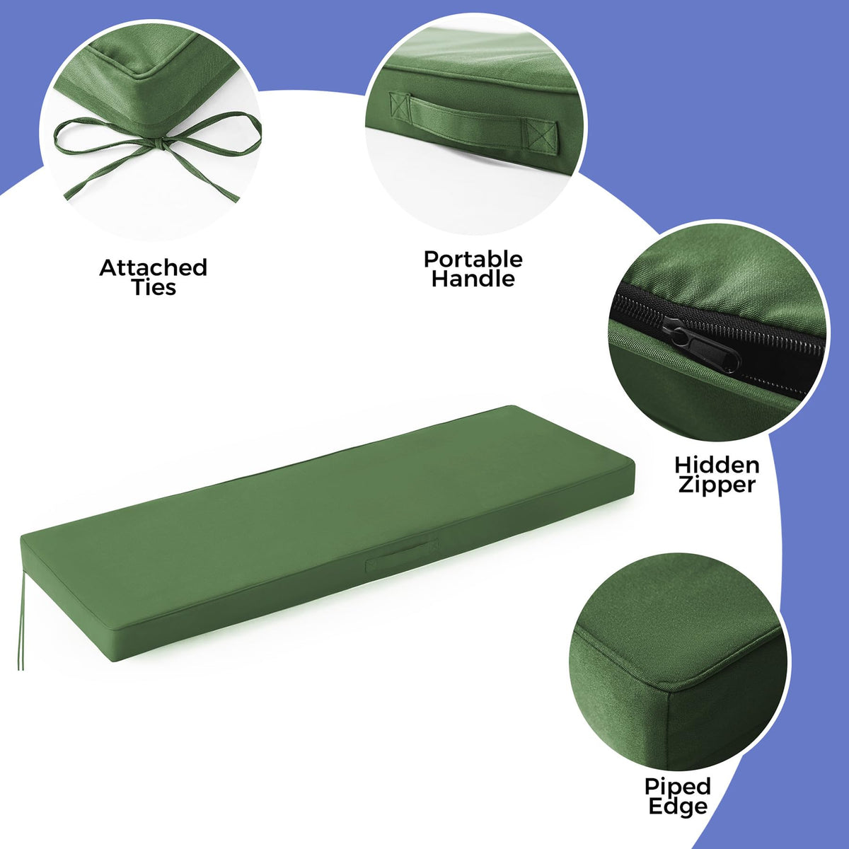 IPYNBAP bench cushion with side straps and carry handle for secure placement