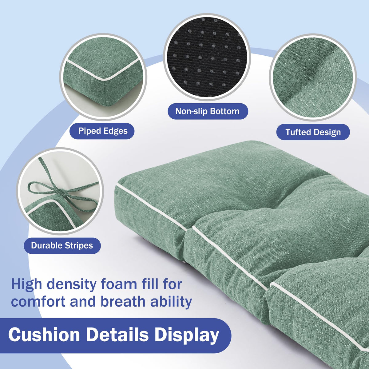 IPYNBAP cushion with ties secures to furniture for stable seating.