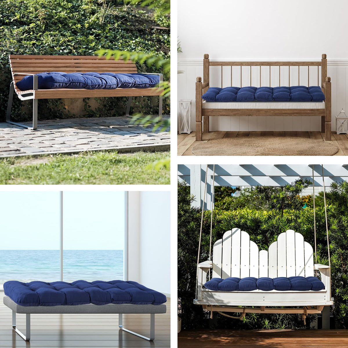 IPYNBAP cushion in porch scene shows fade-resistant navy color