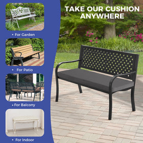 IPYNBAP dark grey bench cushion on patio enhances indoor-outdoor versatility.