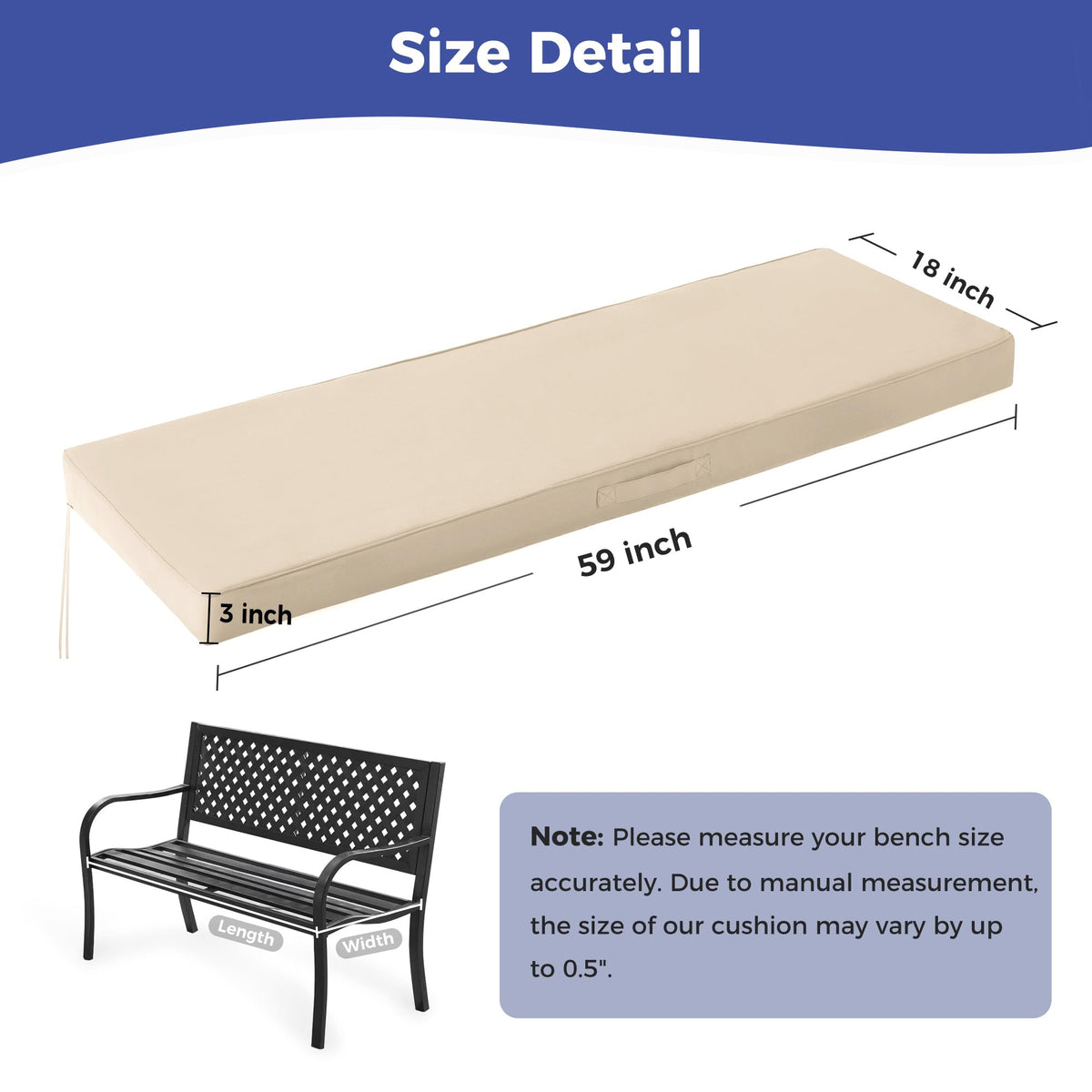 IPYNBAP bench cushion with side straps keeps cushions securely in place.