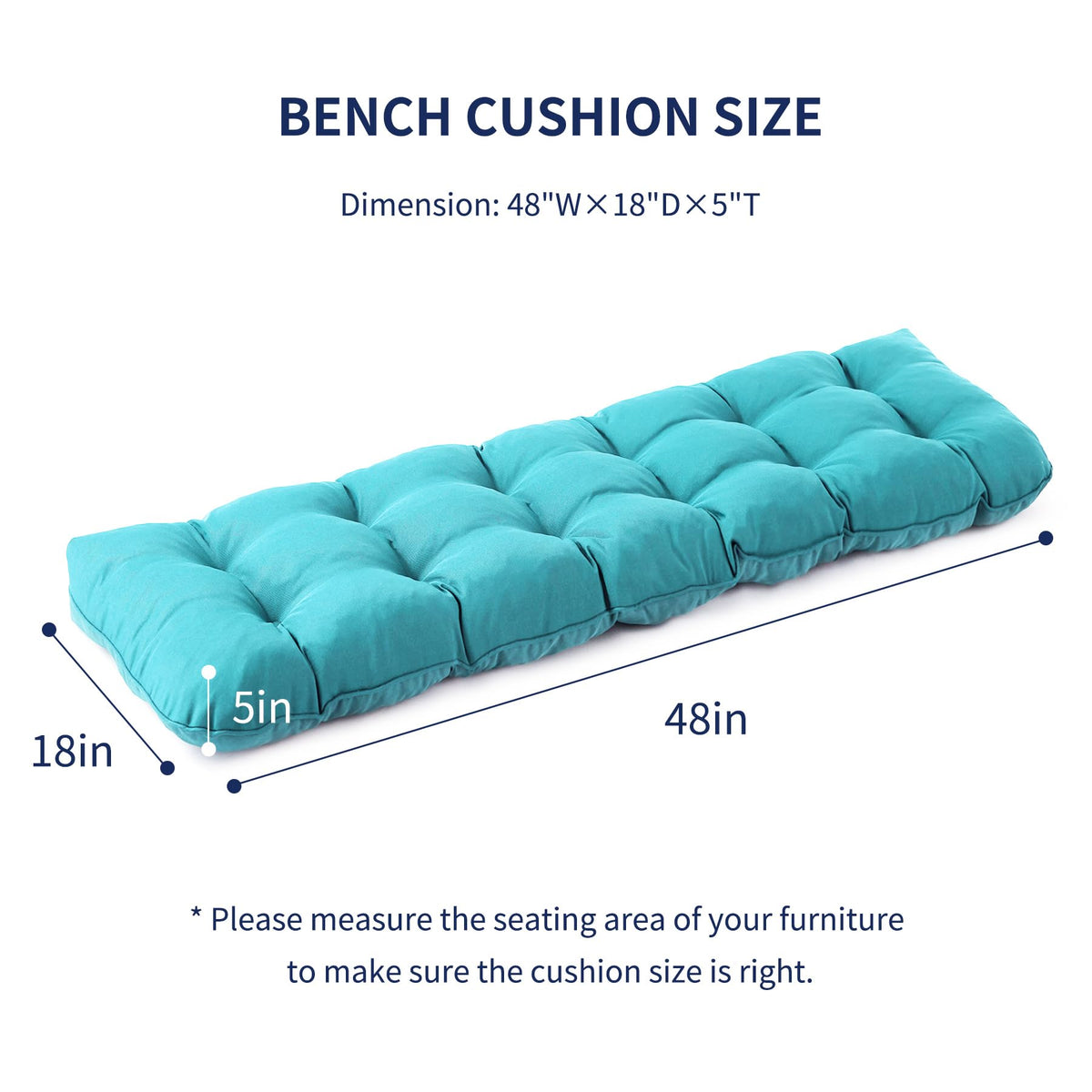 IPYNBAP teal cushion side view highlighting tufted edges and durability.