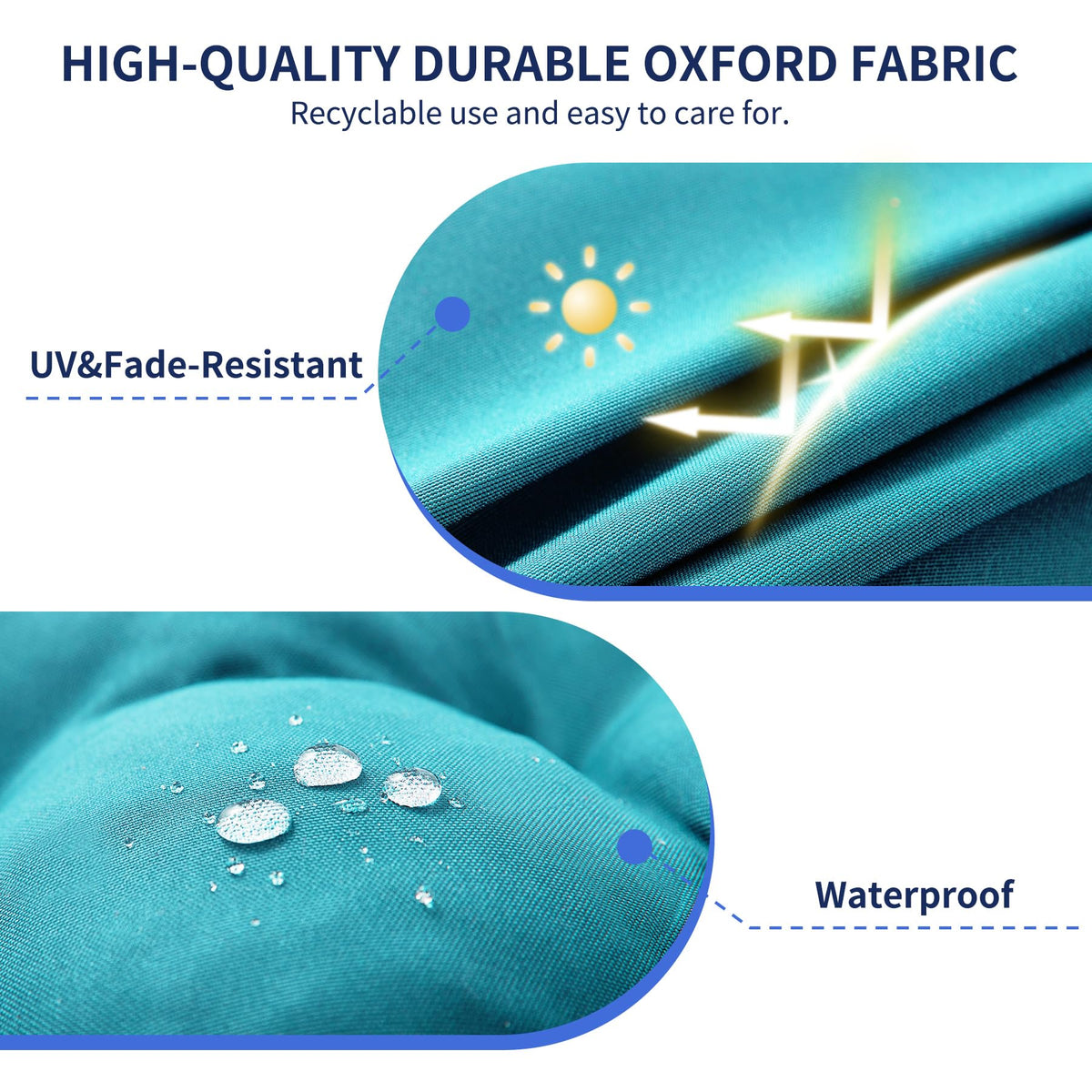 IPYNBAP teal fabric close-up showing waterproof layer and high-density weave for durability.