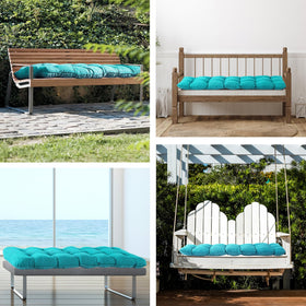 IPYNBAP teal bench cushion packaging is vacuum-sealed, note 24-hour fluffing guidance.