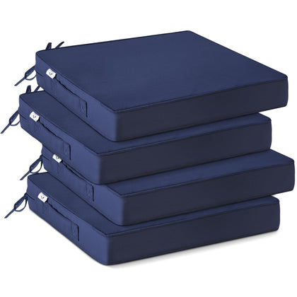 IPYNBAP outdoor chair cushions navy set of four arranged on a patio for comfort and style