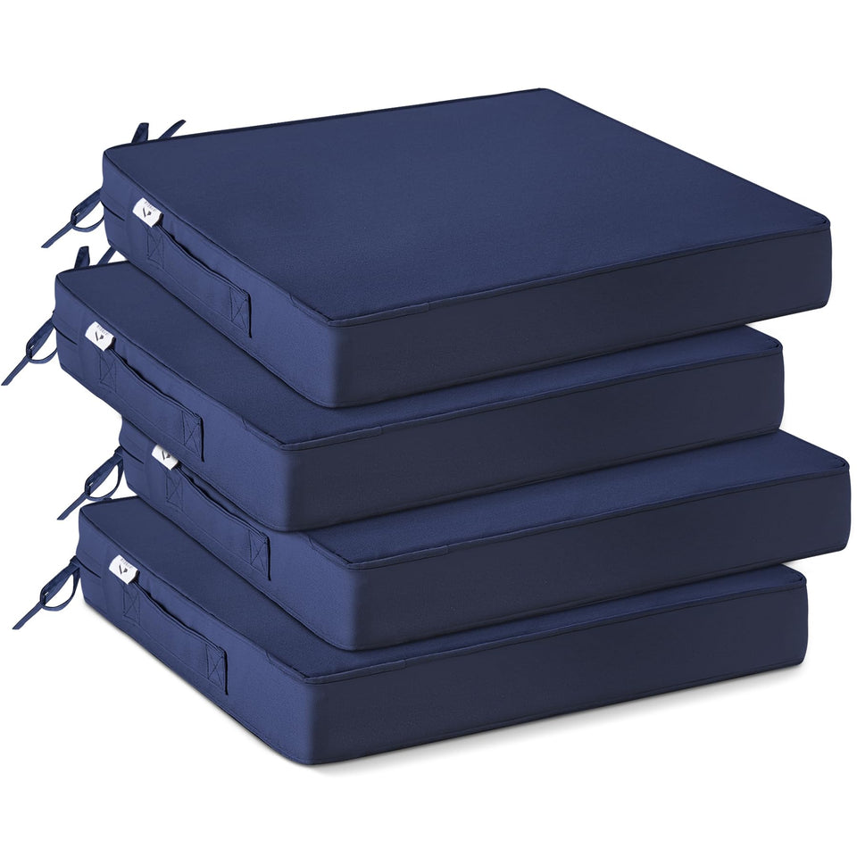 IPYNBAP outdoor chair cushions navy set of four arranged on a patio for comfort and style
