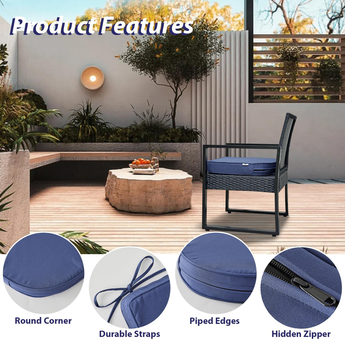 IPYNBAP piped edges help maintain cushion shape over time outdoors