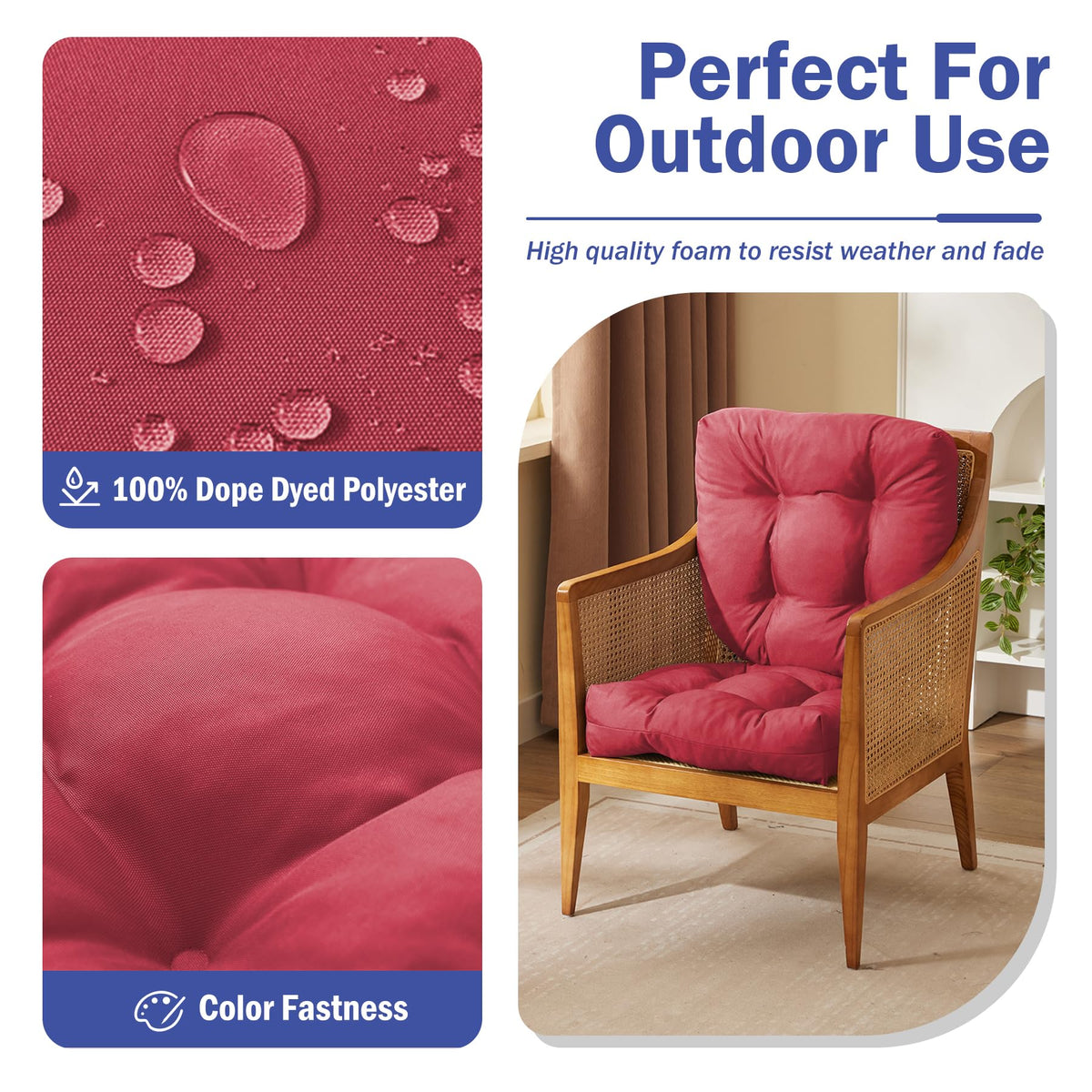 Close up of IPYNBAP waterproof fabric texture on cushions.