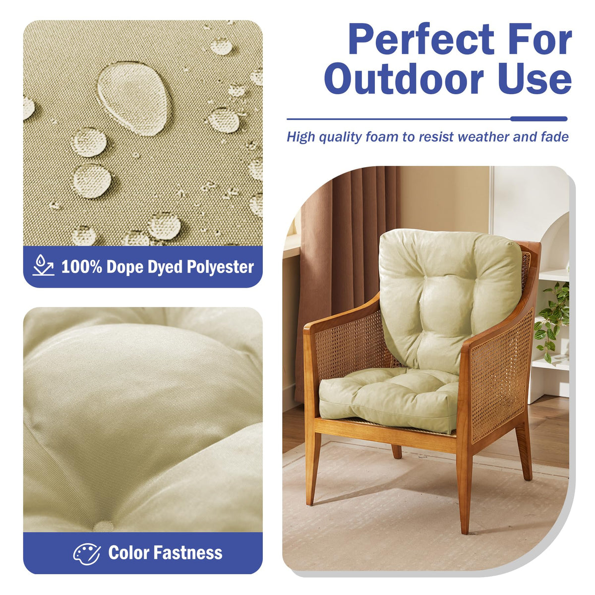 IPYNBAP waterproof patio cushion shows textured beige fabric for outdoor durability.