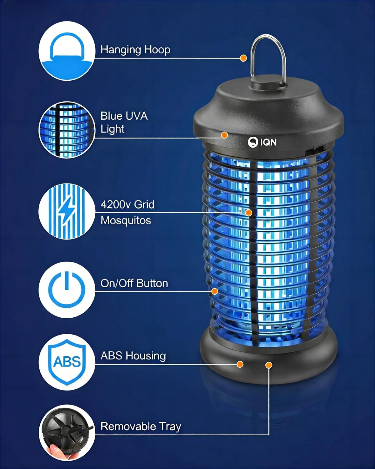 IQN Bug Zapper 8.92ft cord enables flexible placement around home