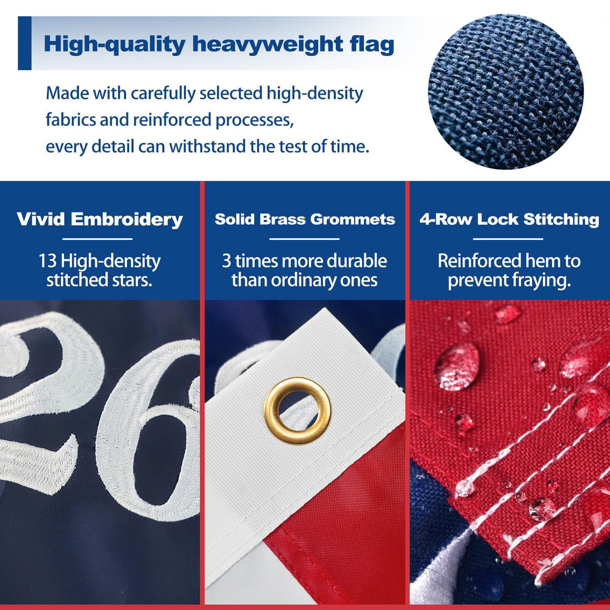 irbrisu flag embroidery stars close-up highlighting durable stitching