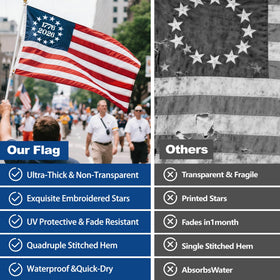 irbrisu flag sewn stripes detail with reinforced header for wind resistance