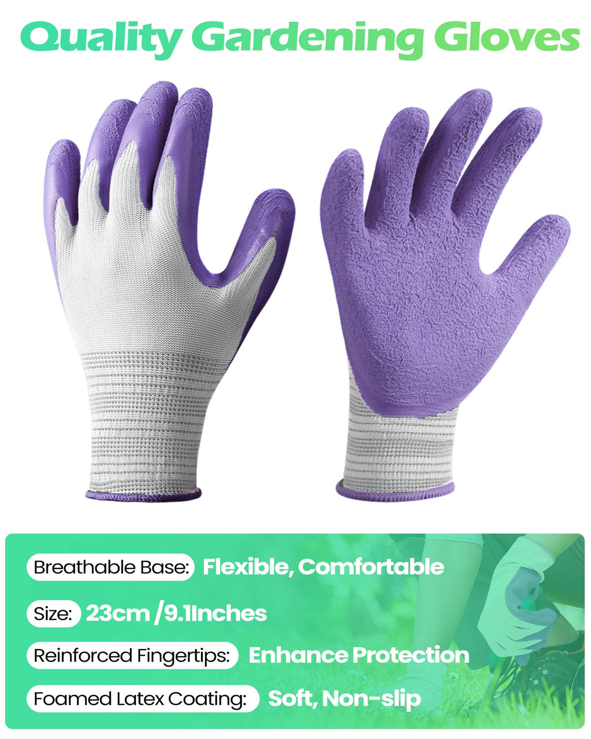 Irenare green women's gardening gloves offer breathable comfort for daily yardwork.