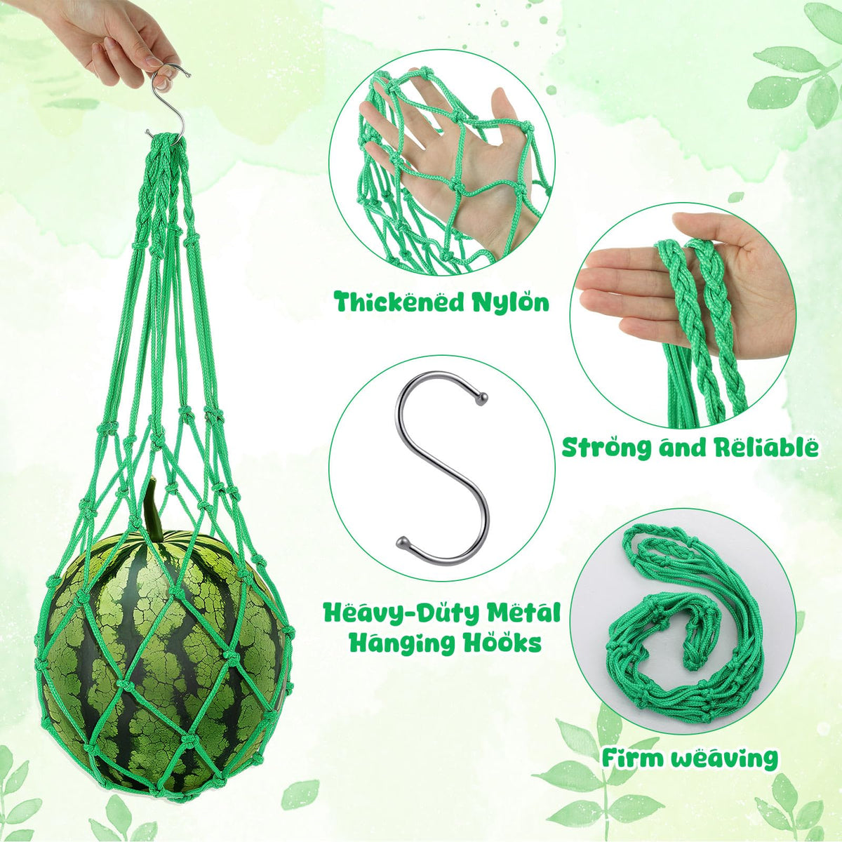 Irenare melons supported by hammocks in action demonstrating steady fruit containment.