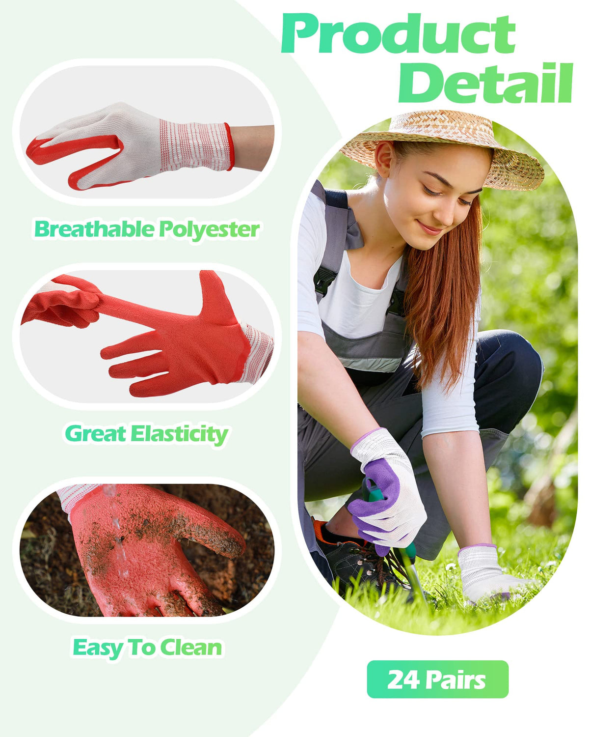 Irenare orange garden gloves with rubber coating improve grip during pruning.