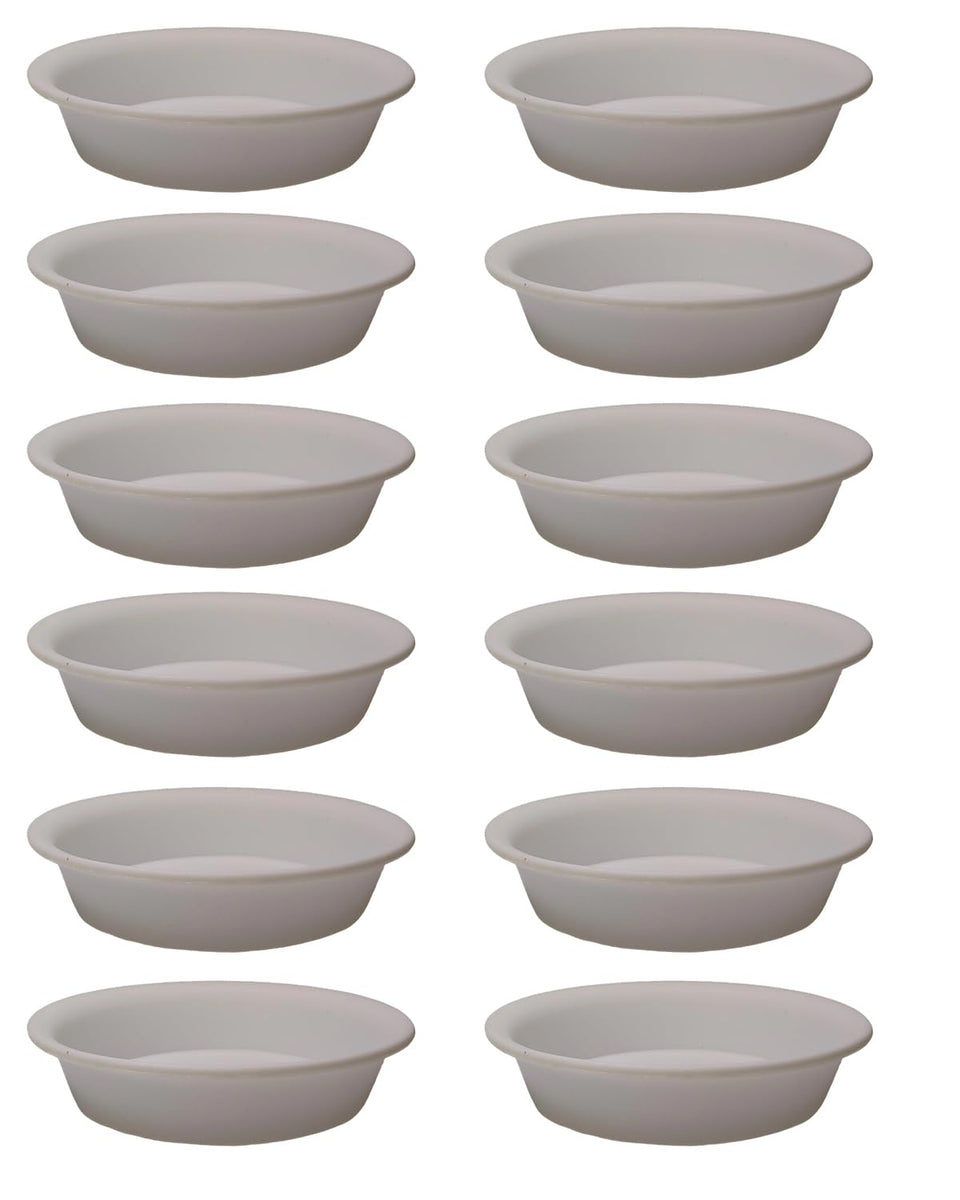 IRIGROVA 12-pack white saucers, top-view, sturdy PP plastic for small pots.