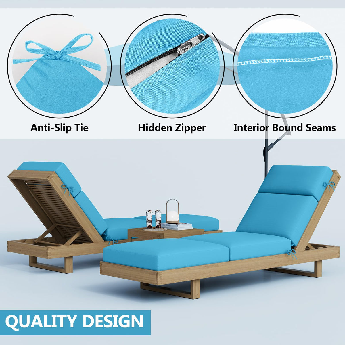Iristykilin non-slip side straps keep cushions securely in place on loungers.