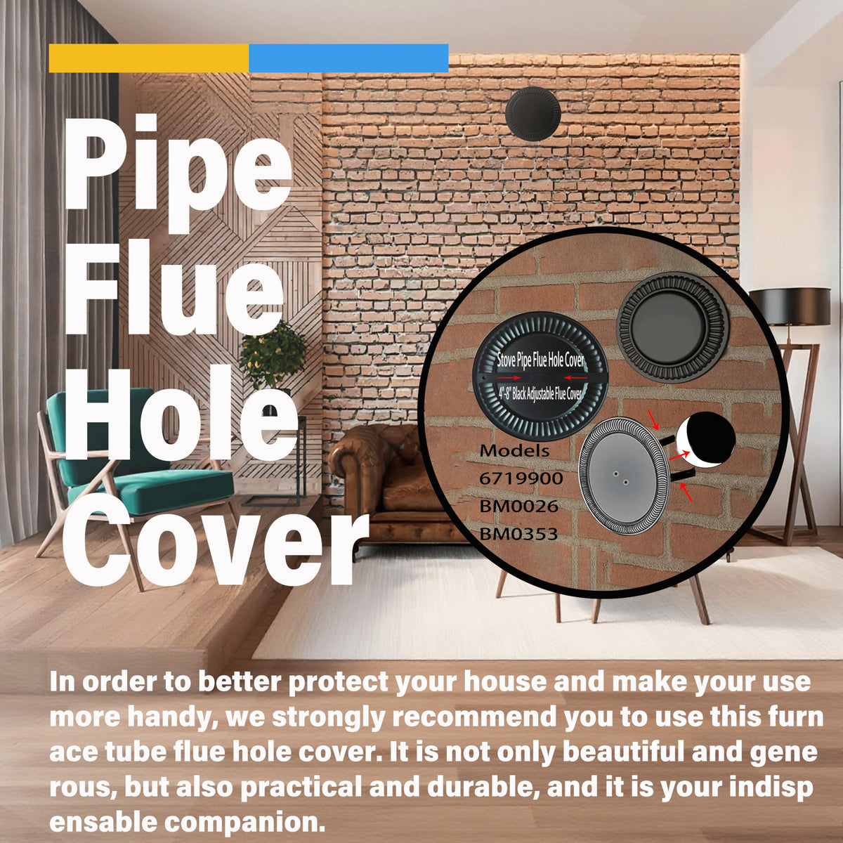 Irnyso embossed steel flue cover in black with long-lasting strength.