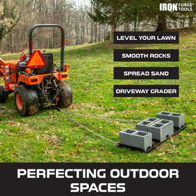 Iron Forge Tools drag harrow towing setup attached to ATV/UTV for versatile use