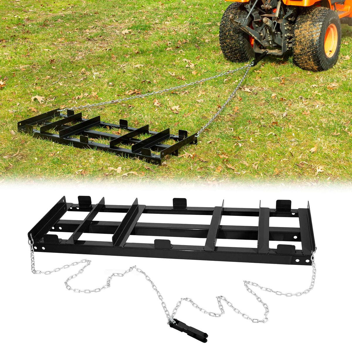 Iron Forge Tools drag harrow in wide 4ft pass for smooth driveway grading on gravel
