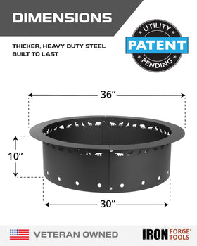 Iron Forge Tools fire pit ring, 30-inch inner, logs safely contained for evenings